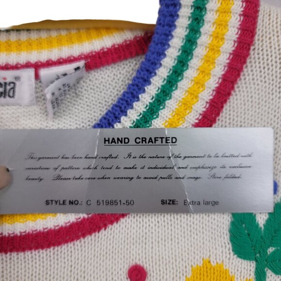 Vintage Lucia Handcrafted Floral Knit Pullover Sweater XL - Picture 7 of 10